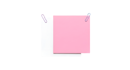 Two square sticky notes one pink one white held by paper clips image