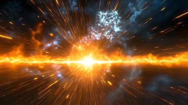 Stunning Cosmic Explosion with Vibrant Colors and Energetic Burst in Deep Space