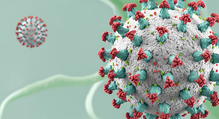 Microscopic view of a novel coronavirus pathogen, a detailed 3D rendering of the viral cell structure responsible for infectious disease