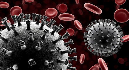 Microscopic View of Viral Structures Detailed Renderings of Viruses and Blood Cells