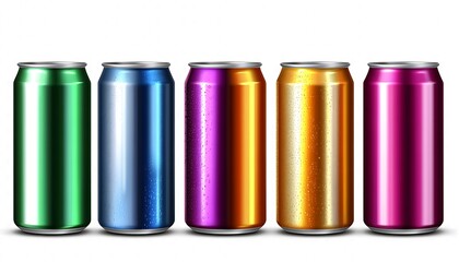 Set of aluminum cans with drinks on white background 