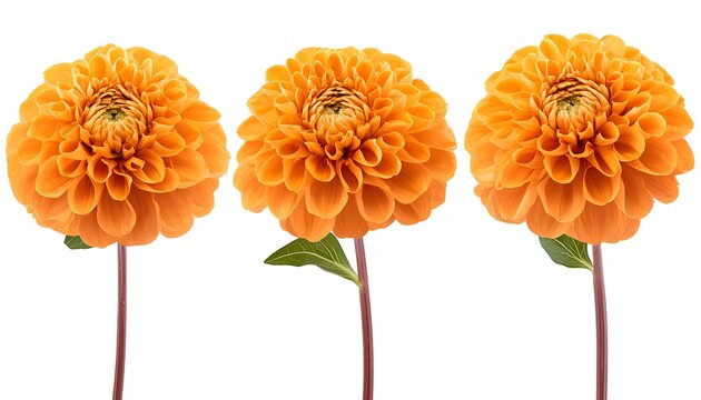 Single blooming orange chrysanthemum flower with stalk isolated on a white background