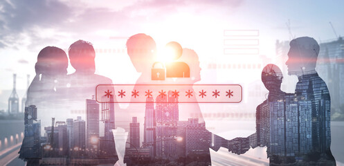 User authentication and password protection concept showing secure login, privacy safeguard, data...