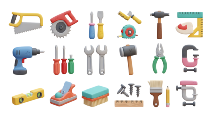 Handyman tools set construction equipment repair toolkit hardware diy renovation home improvement concept