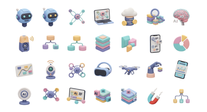 Ai technology and machine learning icons for innovation and automation in business and industry use - Powered by Adobe