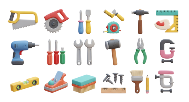 Handyman tools set construction equipment repair toolkit hardware diy renovation home improvement concept