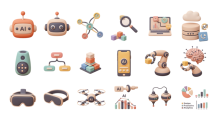 Ai technology innovation artificial intelligence machine learning future automation robotics concept icons