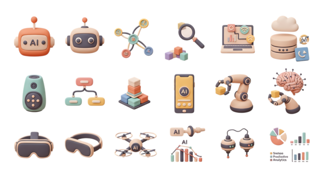 Ai technology innovation artificial intelligence machine learning future automation robotics concept icons