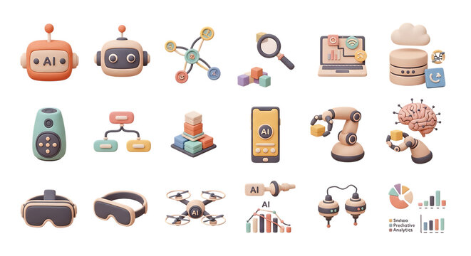 Ai technology innovation artificial intelligence machine learning future automation robotics concept icons