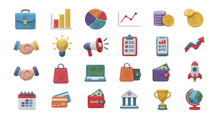 Business finance investment strategy icons set for growth and success in market and economy trends