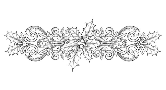 Elegant hand-drawn holly berry flourish accent for festive holiday cards and invitations, adding a touch of classic charm to your seasonal designs