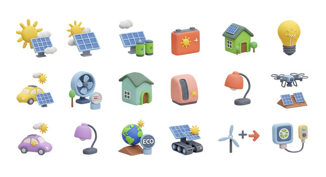 Solar energy renewable resources sustainable power green technology clean energy future generation icons