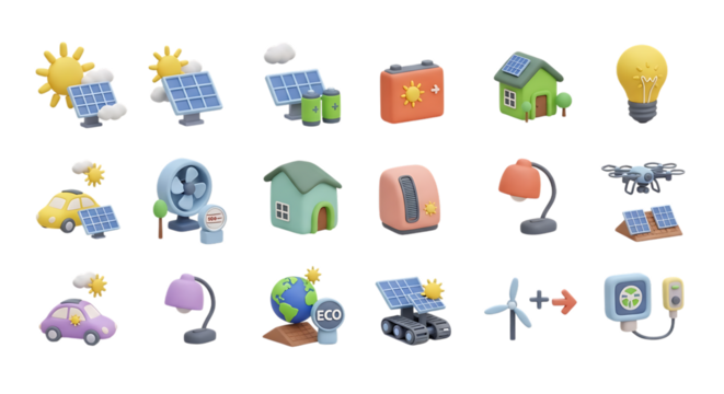 Solar energy renewable resources sustainable power green technology clean energy future generation icons