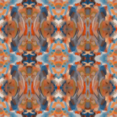 Warm Abstract Seamless Watercolor Pattern in Blue and Orange