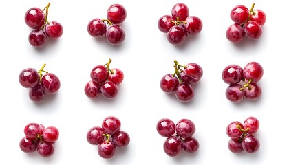 Isolated Cranberries in Flight Five Falling Berries on a Crisp White Background with white Clipping Path