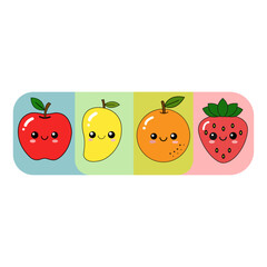 Cute colorful fruit icon set isolated on white background