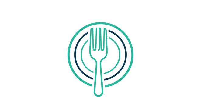 Elegant minimalist fork and plate logo design symbolizing dining and culinary excellence for restaurants and food brands