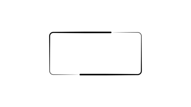 Minimalist abstract black rounded rectangle frame with a gap in the middle on a white background