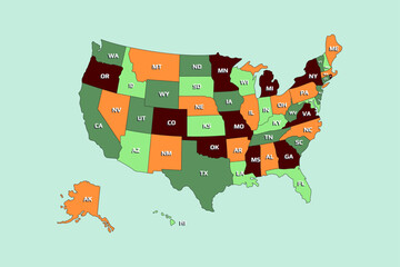 United States Map Vector Graphic for Presentations and Designs with Green and Orange color
