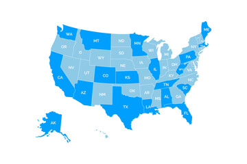 United States Map Vector Graphic for Presentations and Designs with blue color