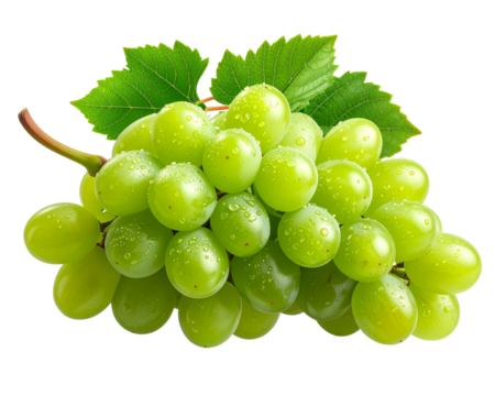 A realistic AI-generated high-resolution image of a cluster of fresh green grapes wit 