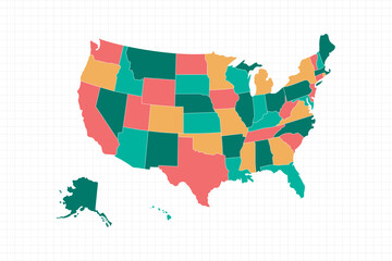 Pastel Colorful United States Map Vector Graphic for Presentations and Designs