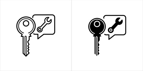 Key and wrench icon in speech bubble, representing support or solutions