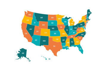 Colorful United States Map Vector Graphic for Presentations and Designs