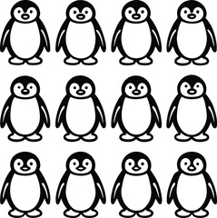 Fototapeta premium Twelve Simple Black and White Penguin Icons silhouette.