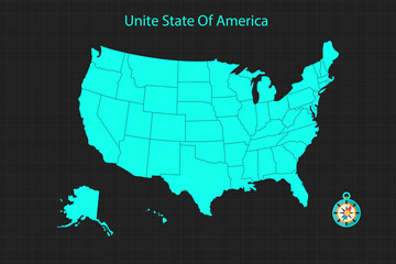 United States Map Vector Graphic cyan and black for Presentations and Designs
