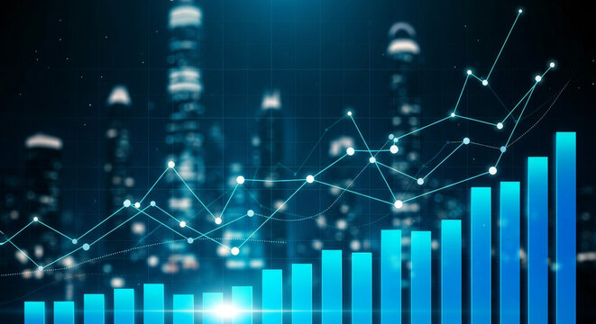 Bar Graph & Line Chart over City Scape