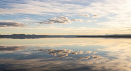 Reflection of clouds in calm water creates a serene and peaceful scenery