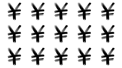 Yen currency symbols pattern in artistic brush stroke style for financial success and global market themes or creative money designs, investments, and finance