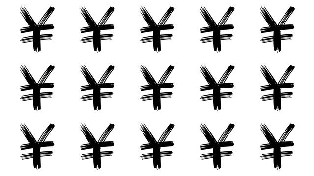 Yen currency symbols pattern in artistic brush stroke style for financial success and global market themes or creative money designs, investments, and finance