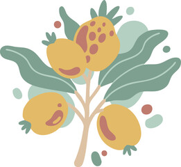 Modern flat illustration of a decorative botanical branch with yellow fruits and stylized leaves, perfect for nature-inspired decor, autumn themes, and printable wall art