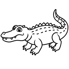 Clean Dwarf Crocodile Line Art Animal Vector Isolated on White