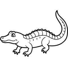 Clean Dwarf Crocodile Line Art Animal Vector Isolated on White