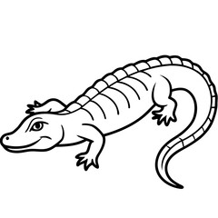 Clean Dwarf Crocodile Line Art Animal Vector Isolated on White