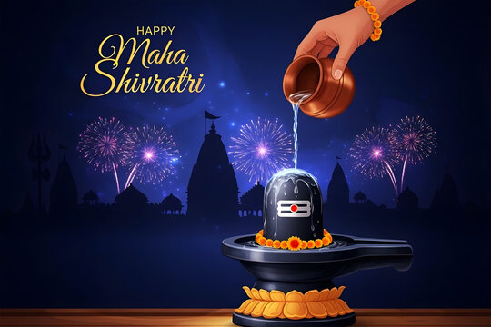 Hand pours water on shiva lingam for maha shivratri