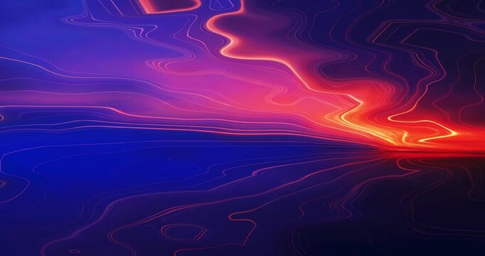 Glowing, smoothly flowing contours create an abstract map or organic pattern. Seamless looping animation. The dynamic texture with a glowing effect creates an atmosphere of fantasy and magic.