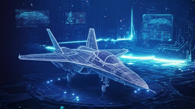 3D Blue Fighter Jet HUD Interface Motion Graphics Elements with advanced technology