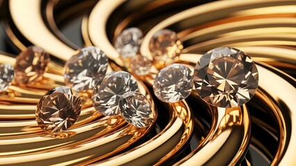 Stunning diamonds glittering on elegant gold curves create a luxurious and captivating visual, perfect for high end jewelry designs and upscale branding concepts