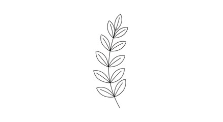 A minimalist black and white line art illustration of a botanical branch with small leaves, perfect for simple graphic designs and decorative elements.