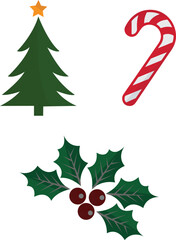 Christmas tree with holly berries isolated on transparent background