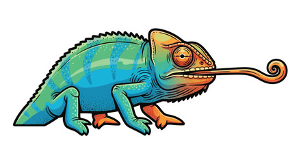 Obraz premium Vibrant Chameleon with Extended Tongue.