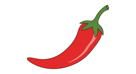 A simple cartoon illustration of a bright red chili pepper with green stem