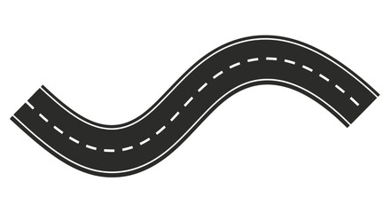 A winding black road with dashed white lane markings simple illustration