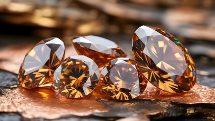 Stunning gemstone cluster with warm amber hues and exquisite facets, perfect for luxury branding or jewelry design projects, showcasing radiant elegance and sophistication
