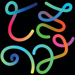 Colorful abstract swirls and shapes on a black background