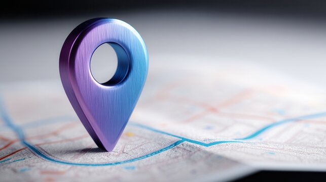 Colorful Location Pin Placed on a Detailed Map Showing Directions and Streets